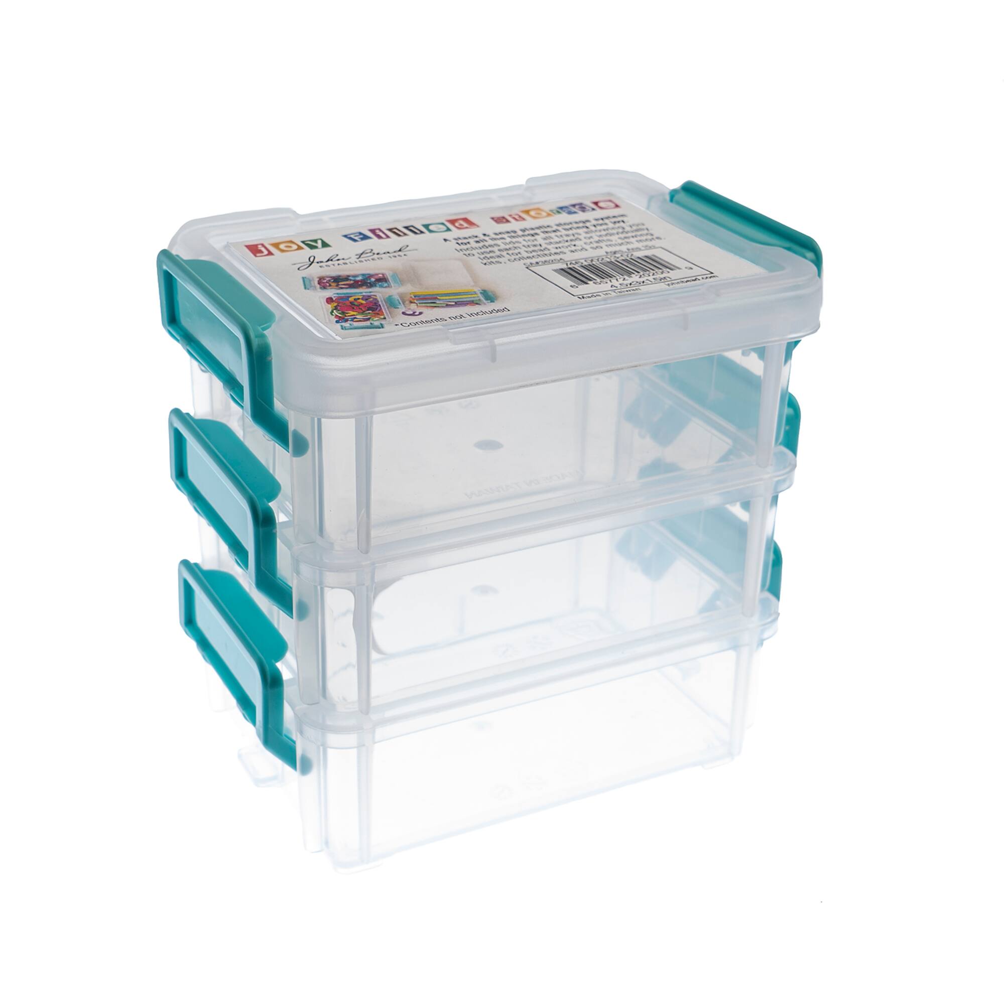 John Bead 4.5" Joy Filled Clear & Turquoise Stackable Containers With Lids